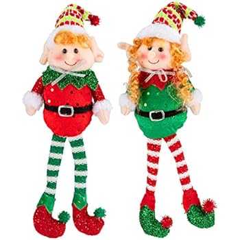 Apipi Set of 2 13-Inch Christmas Elf Doll Plush Toys-Adorable Flexible Boy& Girl Elves Doll Xmas Ornaments Soft Stuffed Elf Holiday Plush Characters for Kids Holiday Gifts Xmas Decor Home Decorations