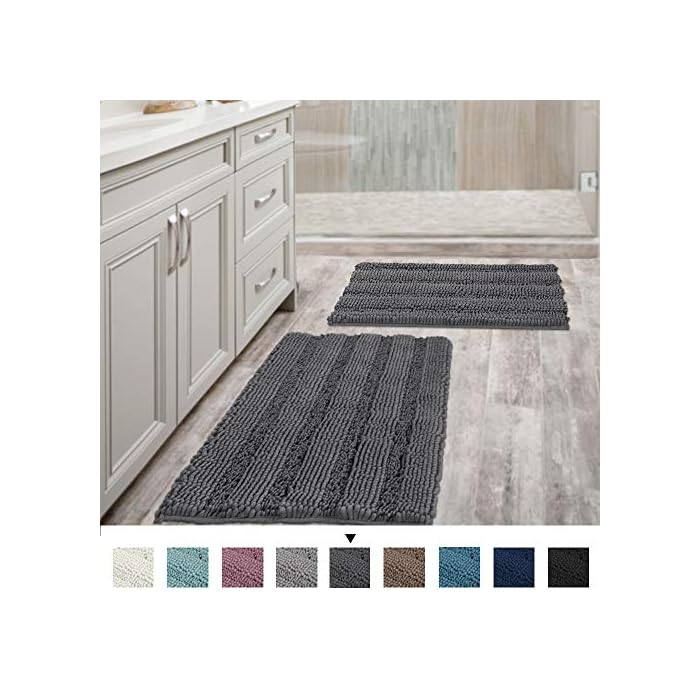 Grey Bath Mats for Bathroom Non Slip Ultra Thick and Soft Chenille