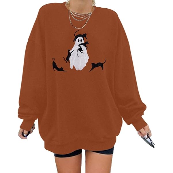 Sweat-shirt Halloween Femme - Motif Fantômes Et Citrouilles - Matière Douce Coton/Polyster - Taille Grande