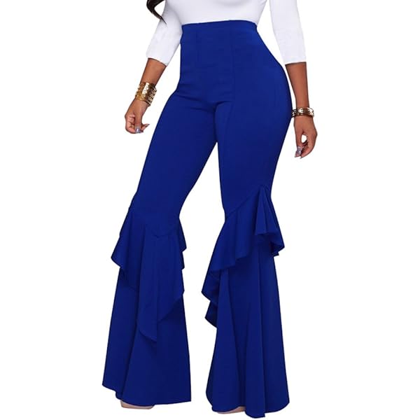 GUOLEZEEV Women High Waisted Flare Pants Solid Color Fashion
