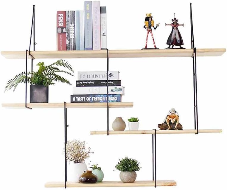 Chudan Nordic Wrought Iron Wall Shelf Solid Wood Word Partition