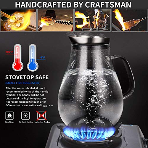 2.5 Liter Glass Pitcher with Lid, 3/5 Gallon Ice Tea Pitchers, 2.6