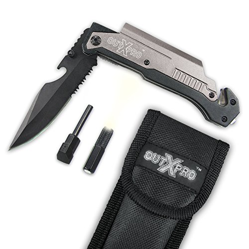 OutPro Multi Use Rescue Knife w Flashlight 6 in 1 Best Tactical