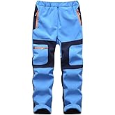 linlon Kids Boy's Snow Waterproof Pants Youth Fleece Lind Hiking Softshell Warm Insulated Trousers