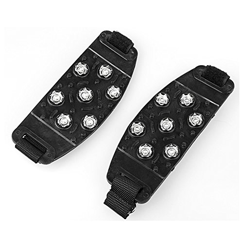 Astra Depot One Pair Outdoor Black Durable Firm Sharp 7 Steel Studs Teeth Fast On Anti Slip Crampon Walker Walking Climb Winter Sport Snow Ice Cleat One Size Fit All