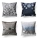Phantoscope Pack of 4 Merry Christmas Decorative Velvet Embroidery Throw Pillow Cover with Snowflake, Trees, Elves, Elk Cushion Covers for Xmas Couch Sofa, Blue and Grey, 18 x 18 inches, 45 x 45cm