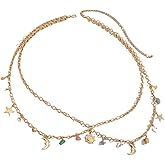 Vintage Waist Belt Chains With Crescent Star Dangle Charm Tassel Body Chains Minimalist Moon Star Sun Beach Dress Layered Belly Chains Jewelry Accessory for Women