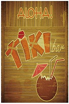 gthytjhv Tiki Bar Decor Wooden Planks Wall with Styled Tiki Bar Text Cocktail Hibiscus Aloha Brown Orange Pink House Garden Family Event Decoration
