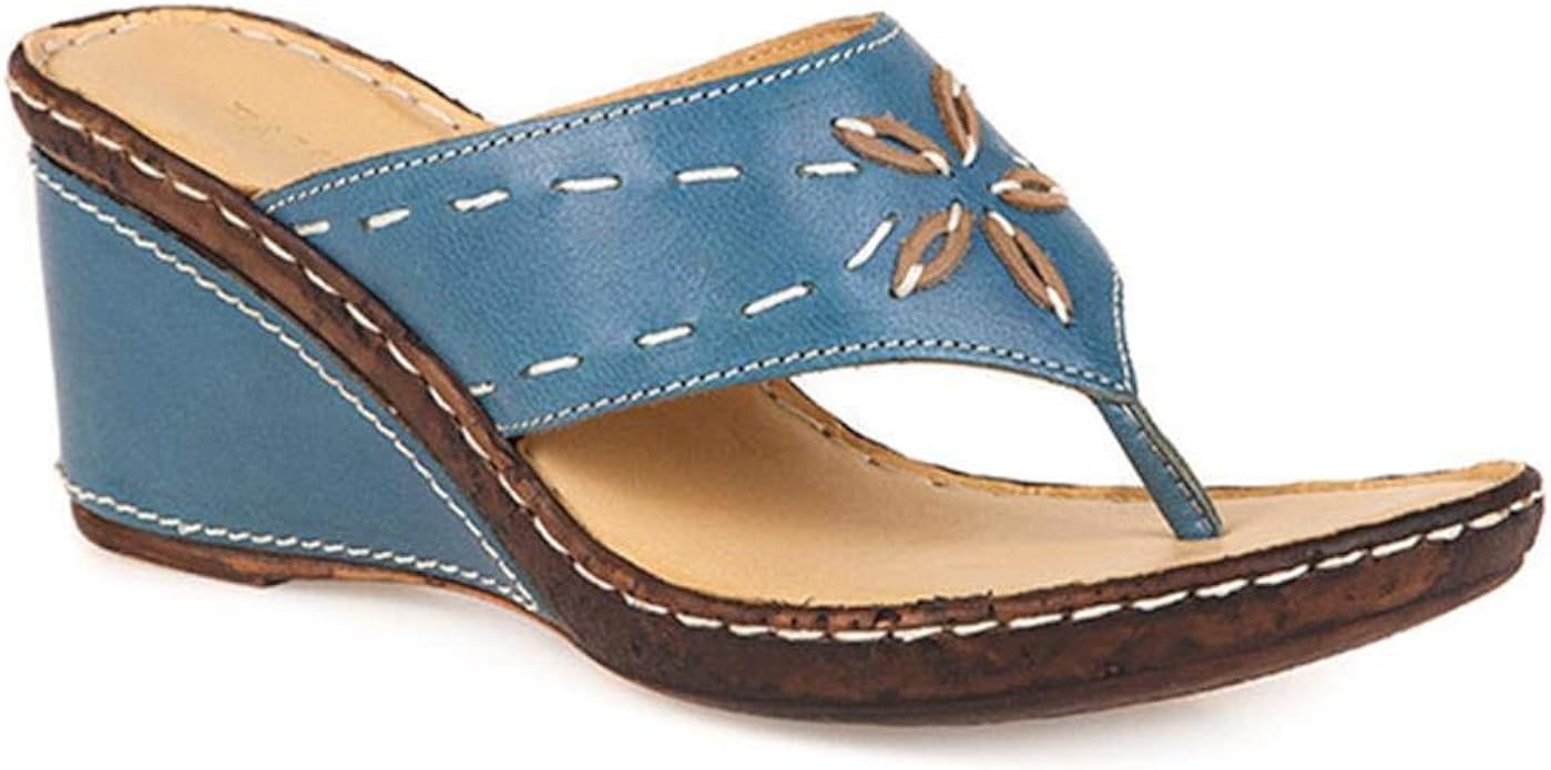 Pavers Leather Wedge Toe Post Sandal 127 194 Light Blue Size 9