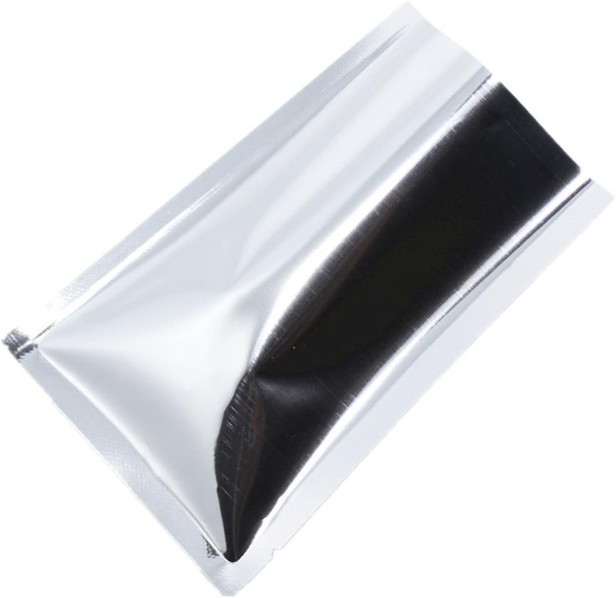 WACCOMT Pack 100X 12 x 17cm (4.7 x 6.7 inch) Silver Open Top Mylar Foil Aluminum Bag Heat Seal Food Storage Bags Aluminium Foil Vacuum Sealable Pouch Flat Plastic Mylar Baggies for Sample Snacks
