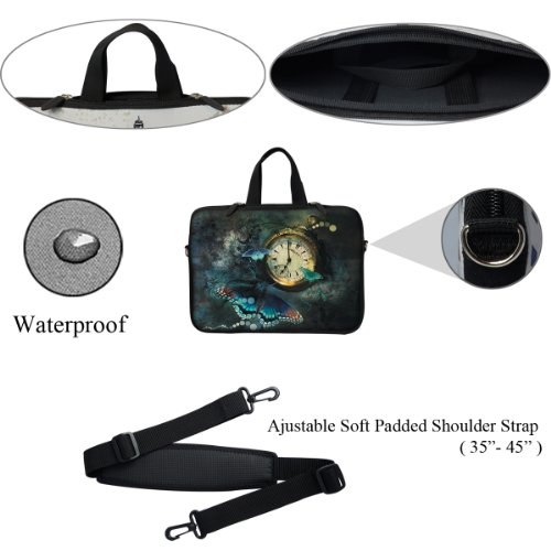 Meffort Inc 11.6 Inch Neoprene Laptop / Ultrabook / Chromebook Bag Carrying Sleeve with Hidden Handle and Adjustable Shoulder Strap (Butterfly Clock)