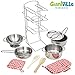 Giantville Toy Kitchen Play Set, 10 Piece Bundle - Stainless Steel Pots, Pans and Skillets, Wooden Spoons and Utensils, Pot Holders and Storage Caddy Rack