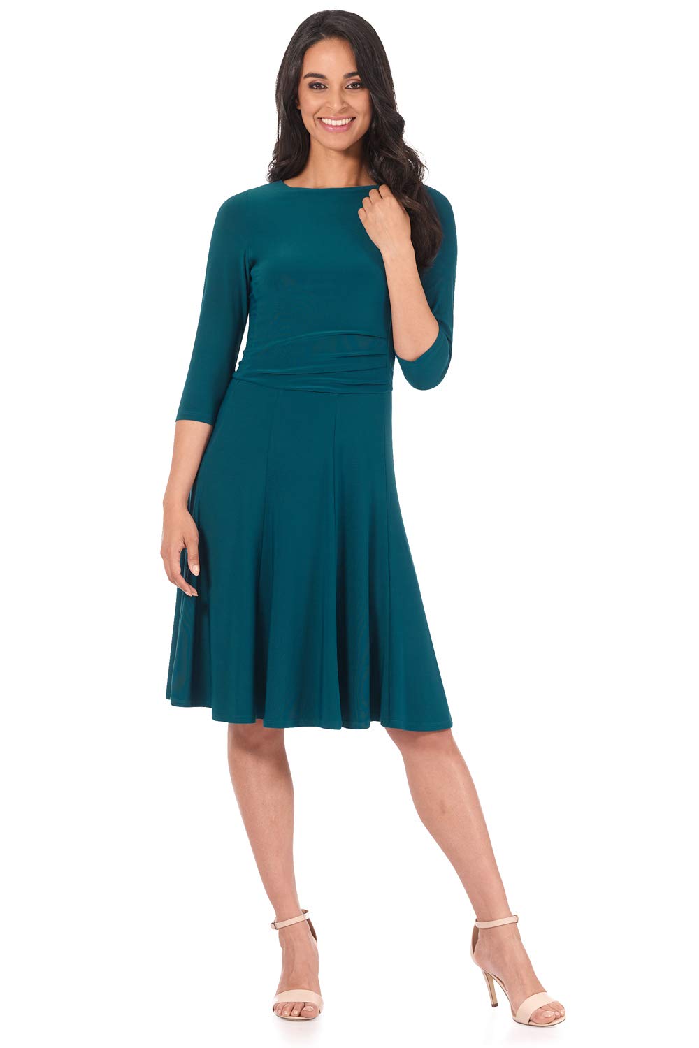 Rekucci-Womens-Flippy-Fit-N-Flare-Dress-with-34-Sleeves-14Teal