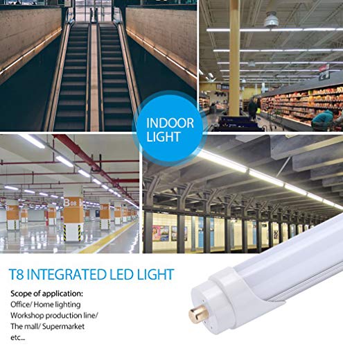 JOMITOP LED Tube Light 8ft T8 FA8, 45W, Replacement 100W Fluorescent Lamp Shop Lights, 8FT Single Pin FA8 Base Dual-Ended Power Cold White 6000K 4500LM, Frosted Cover, AC 85-265V 12 Pack - Thumbnail 5