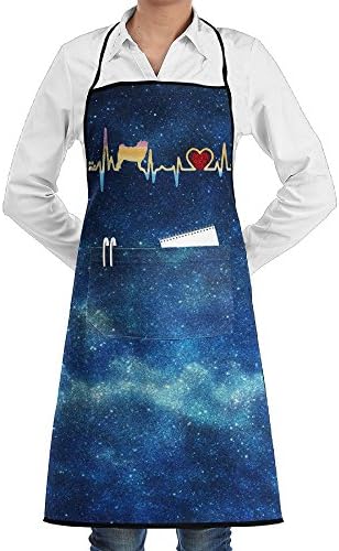 Bulldog Heartbeat Cooking Kitchen Aprons With Pockets Bib Apron For Cooking, Baking, Crafting, Gardening, BBQ