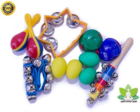Musical Instruments for Kids (8 PCS) set &amp; Percussion Toy Rhythm Band For babies - The first instruments for childrens. - Tambourine, Sleight bells, castanets, eggs shakers, maracas with portable bag