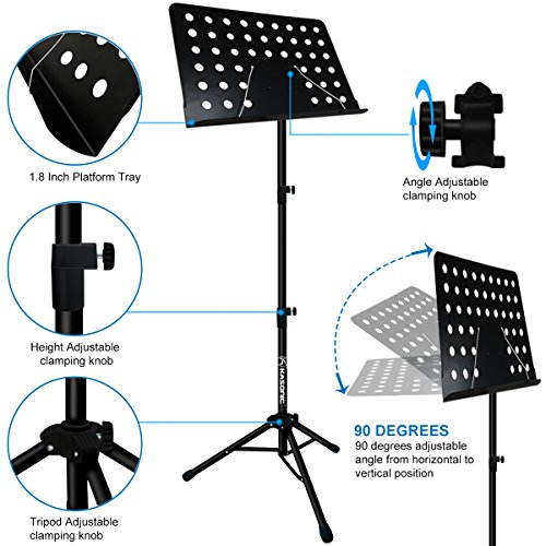 Kasonic Music Stand for Sheet Music Professional Collapsible Folding Travel Metal Music Stand With Carrying Bag and Music Sheet Clip Holder
