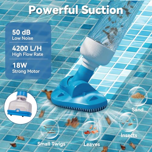 Aspirador de Piscina Batería Inalámbrico, 3 en 1 Limpiafondos Piscina Manual Carga Rápida de 1 Hora 35 L/min Succión Potente y Filtro de 50 μm para SPA Jacuzzi Piscinas Desmontables y Escaleras