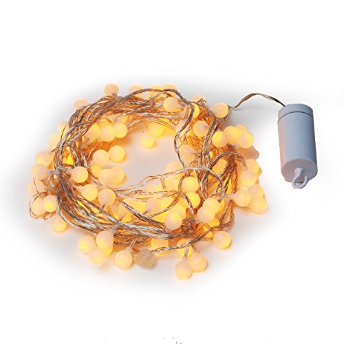 Set of 100 Warm White Connectable Frosted Globe Battery String Lights with Auto Timer - 32 ft.