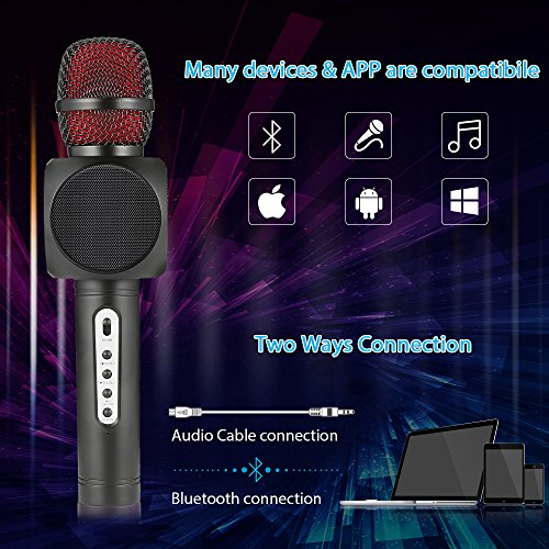 Wireless Bluetooth Karaoke Microphone, Fede 3-in-1 Portable Karaoke System with Two Built-in Speakers for Home KTV, Outdoor and Birthday Party. Work with Apple iPhone Android Smartphone or PC Black