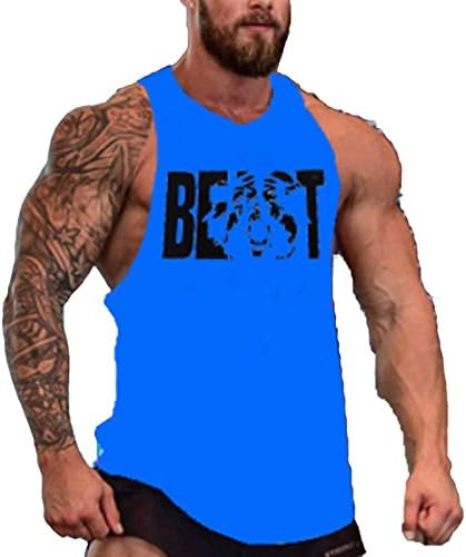 TECOFFER Men Bodybuilding Gym Muscle Sleeveless Tank Top Workout Fitnees Vest T-shirt Size M-XXL (XXL, Blue)