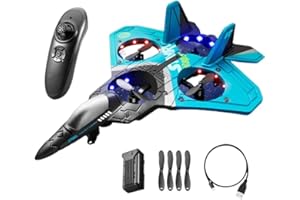 FIOPET V17 Jet Fighter Stunt RC Airplane, 2022 Upgrade - 2.4GHz 6 CH Remote Control with 360 Stunt Spin and Light, Fighter Plane Hobby Toy Gifts (V17 - Blue)