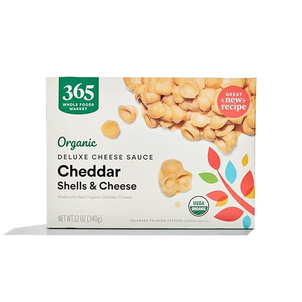 365 BY WHOLE FOODS MARKET, ORGANIC DELUXE CHEDDAR SHELLS AND CHEESE, 12 OZ