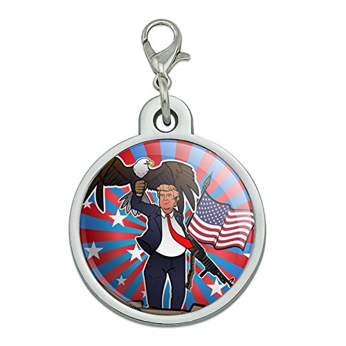Patriotic Donald Trump with Eagle American Flag Gun Chrome Plated Metal Pet Dog Cat ID Tag - Large