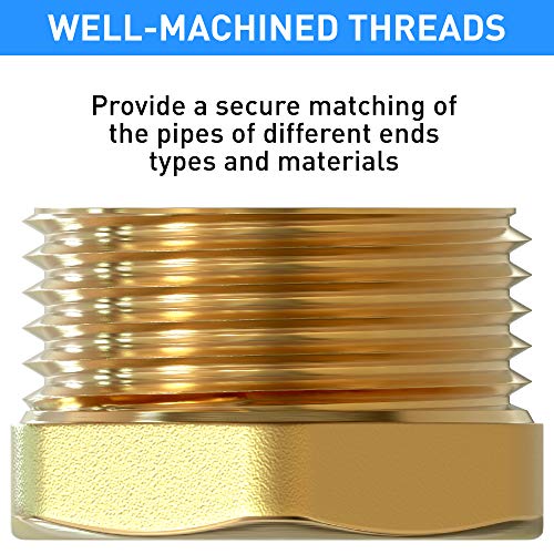 Brass Bushing 1" NPT Male x 3/4" NPT Female Threaded Brass Reducer Bushing Lead-Free Pipe Fittings 1inch x 0.75 inch