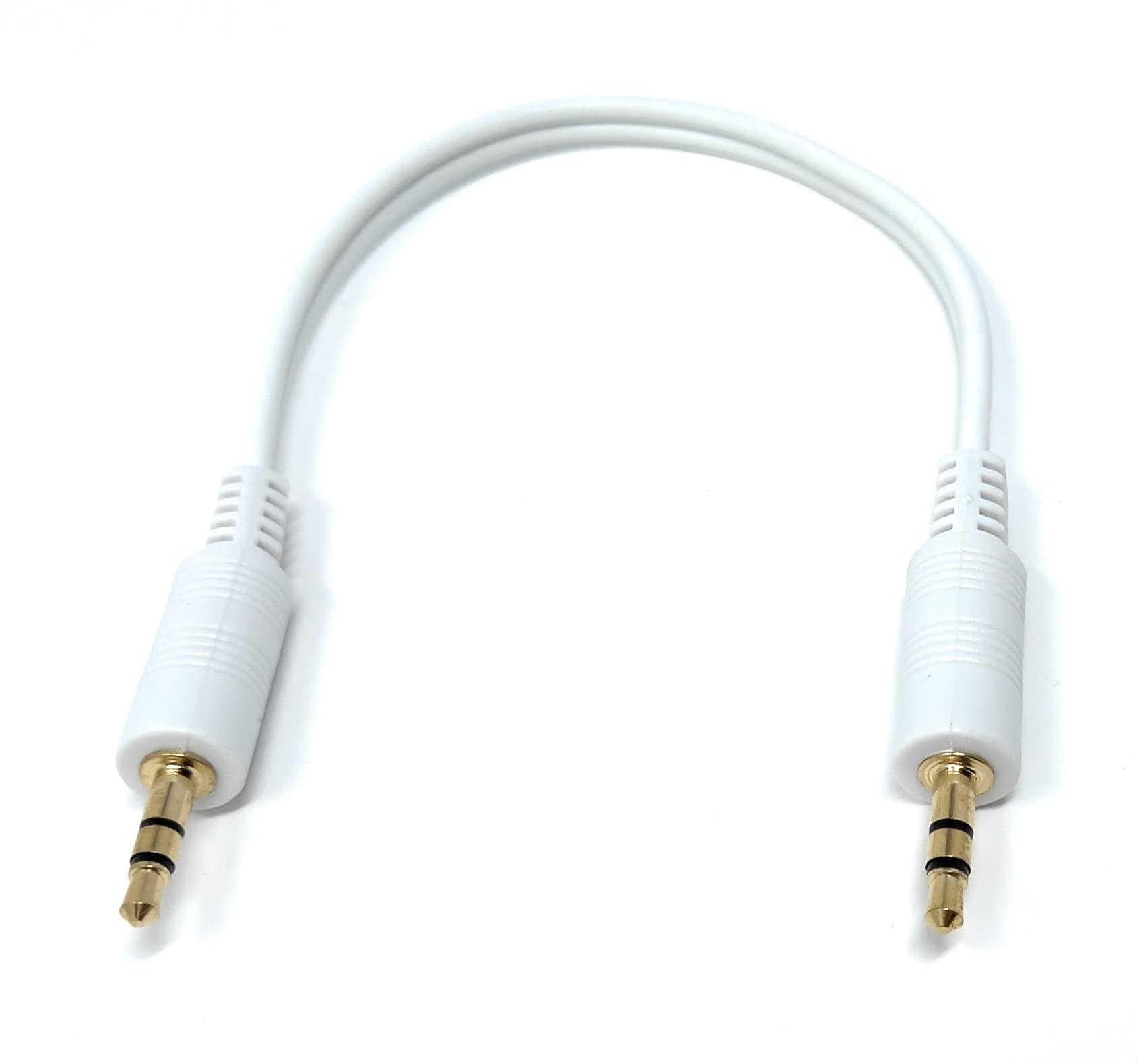DRUT 20cm short 3.5mm to 3.5mm Stereo Audio AUX Cable Gold Connectors, Small 3 pin Jack to Jack Speaker Lead 0.7ft White