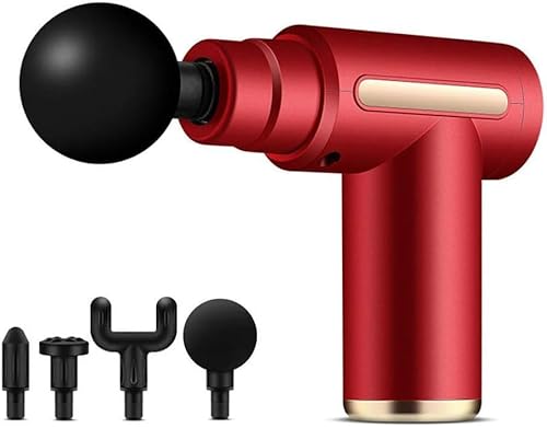 Massage Gun Deep Tissue – Electric Mini Handheld Massager 4 Interchangeable Heads, Quiet Motor for Back, Neck, Shoulders & Body Relief (Red Button Massager)