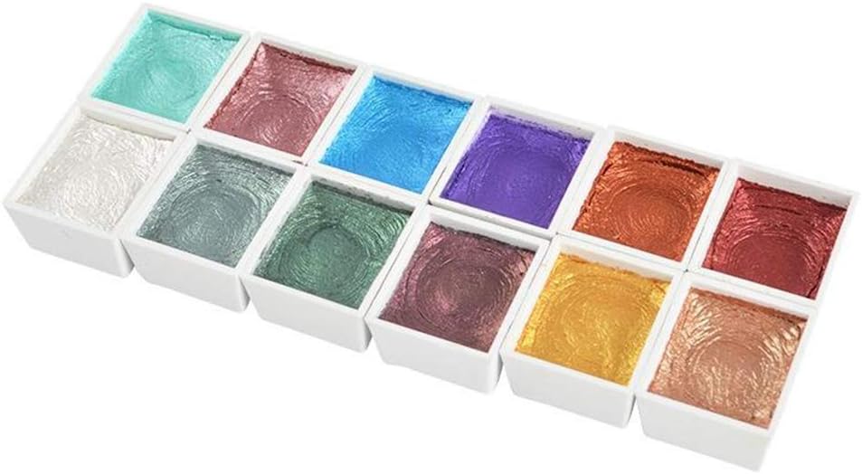 12 Color Solid Watercolor Paints, Glitter Water Color Set Metallic Gold Pigment Paint for Painting
