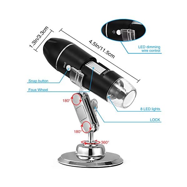 Hayve Digitales Mikroskop, 1000X, 1080P, elektronisches Mini-USB-Mikroskop, Vergrößerung, Münzkamera mit 8 LED-HD… – Bild 6