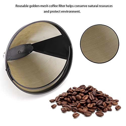 image for Coffee Filter Jubapoz Reusable Coffee Maker Filter Cone Baskets Gold T