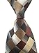Secdtie Men's Classic Checks Dark Blue Grey Jacquard Woven Silk Tie Necktie (One Size, Brown)