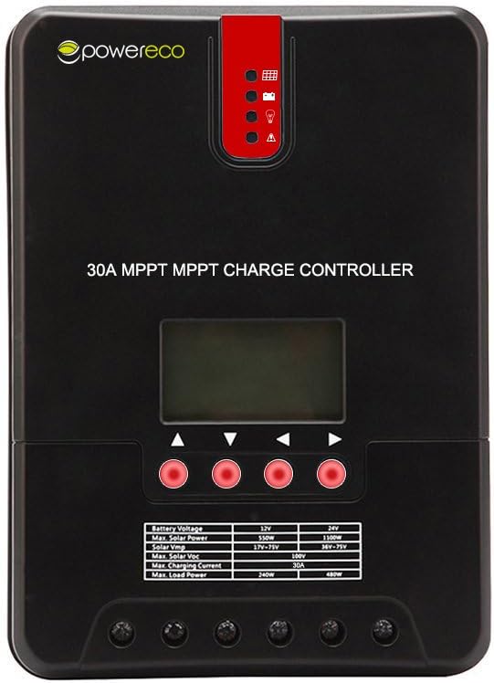 PowerECO 30A MPPT Solar Charge Controller Solar Panel for 12V/24V Battery Charging