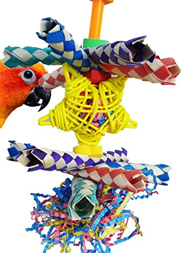 Bonka Bird Toys 1040 Foraging Star Shred Bird Toy Parrot cage Toys Cockatiel African Grey Conure. Quality Product Hand Made in The USA.
