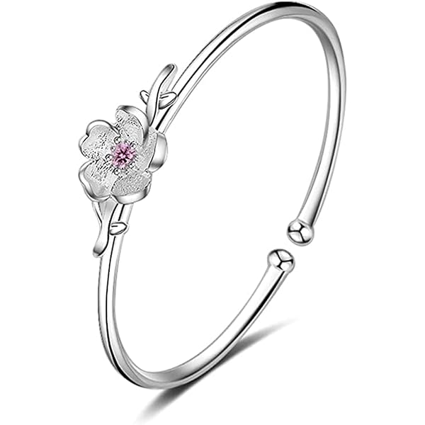 Amazon.com: Ganquya Sterling Silver Plated Pink CZ Cherry Blossoms