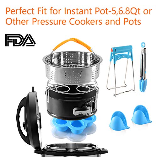 Delicacy Instant Pot Accessories Set Compatible with 5,6,8Qt - 7 PCS Pressure Cooker Accessories with Steamer Baskets,Non-stick Springform Pan,Egg Rack,Egg Bites Mold,Kitchen Tong, Dish Clip,Oven Mitt