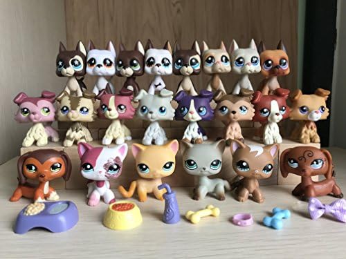Mini Pet Shop Littlest 22PCS LPS Collie LPS Great Dane LPS Dachshund Savvy Savvanah Reed Puppy Dog Set LPS Shorthair Cat Lot with Accessories Collection Toys Figure Rare Girl's Gift #577 #363 #391