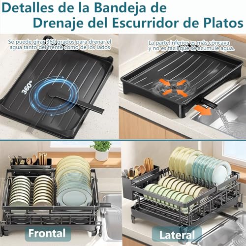 WEGOPAI Escurridor de Trastes Extensible,Escurridor de Platos de Doble Capa Escurreplatos Plegable Puede Contener Cuencos Palillos yTazas Etcpara Encimera de Cocina (A)