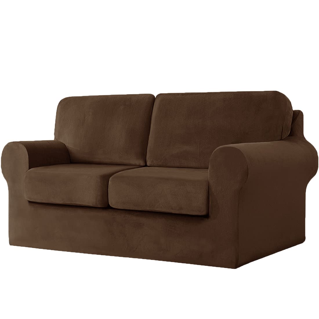 Photo 1 of vctops 5 Pieces Velvet Stretch Sofa Cover for 2 Seater Couch Soft Washable Sofa Slipcover with Individual Backrest and Cushion Covers for Kids Cats Dogs (Dark Coffee,2 Seat)