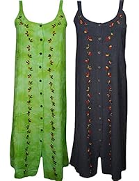 Womens Shift Dress Button Front Embroidered Spaghetti Strap Beach Sundress, S, Wholesale Lot Of 2