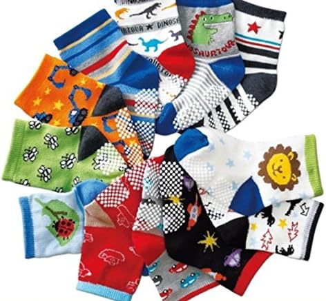 Children Cotton Socks Baby Boy Cartoon Crew Socks Animal Non-Skid Baby Socks 12 Pair 0-3 Years