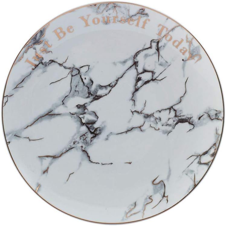 Simple Marble Texture with Gold-Plated Ceramic Plate disc Flat Plate Solid Color 20cm