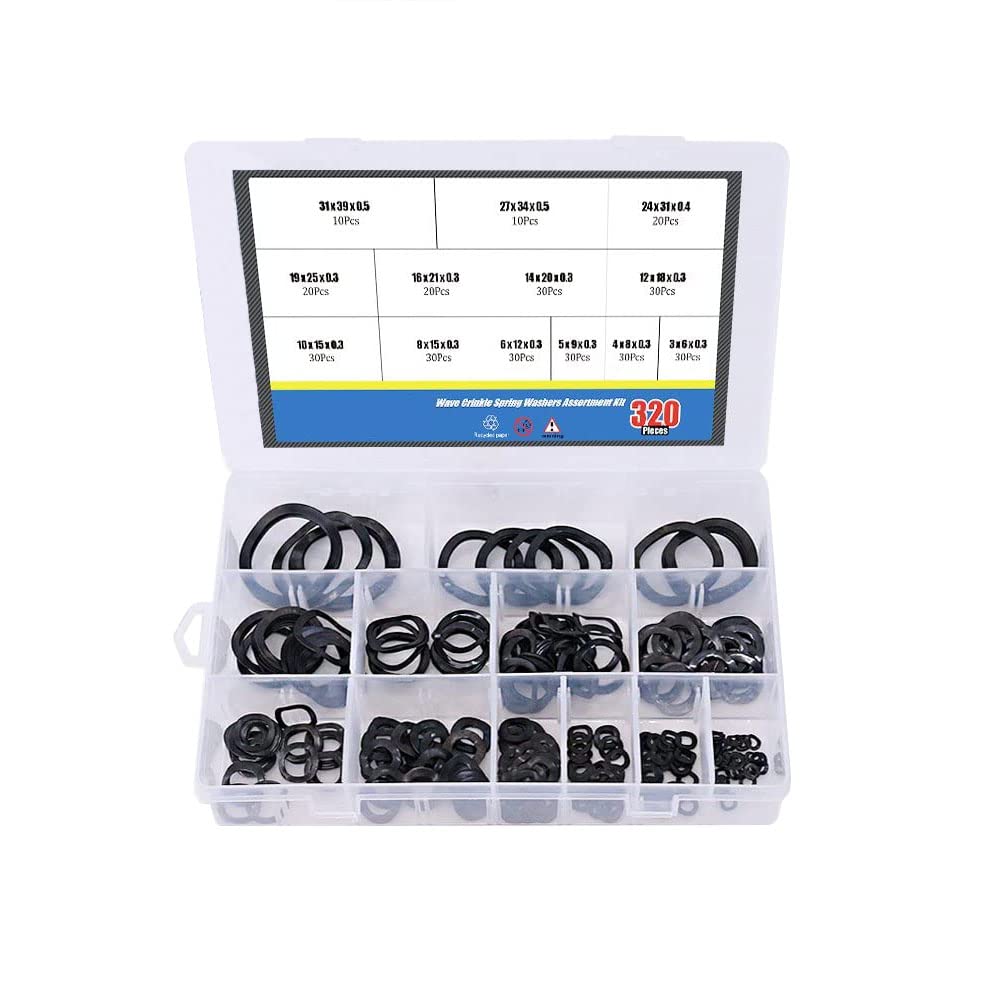 SagaSave Carbon Steel Wave Spring Washers, 320pcs Assorted Kit
