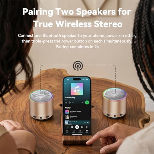 Bluetooth Speaker, Mini Speakers Wireless Bluetooth 5.4 Built-in Microphone, Loud HD Stereo Sound, IP68 Waterproof Speaker with 7 Modes RGB Lights, Small Speaker For Outdoor, Home, Gifts, Rose Gold