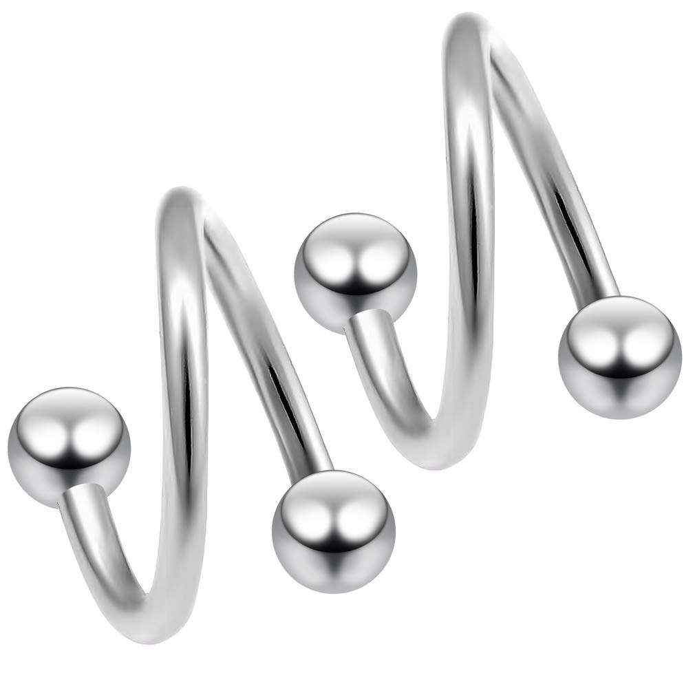 Bling Piercing 2pc Surgical Steel 0.8mm 20g Surgical Steel Twisted Barbell 3mm Ball Spiral Cartilage Earrings Lip Tragus Eyebrow Hoop Helix - 6mm