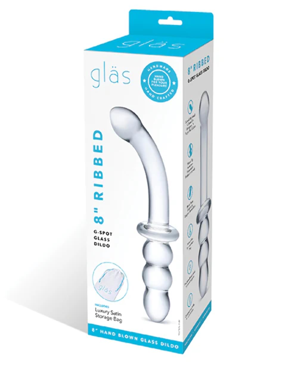 Glas Ribbed G-Spot Dildo, Transparent, 8-Inch