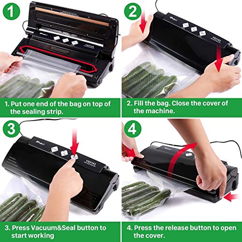Vacuum Sealer, Automatic Food Vacuum Sealer Machine for Food Preservation, Multifunction Vacuum Sealing System with 10 Seal Bags and 1 Cutter, Dry and Moist Modes Compact | ETL & UL Safety Certified Black
